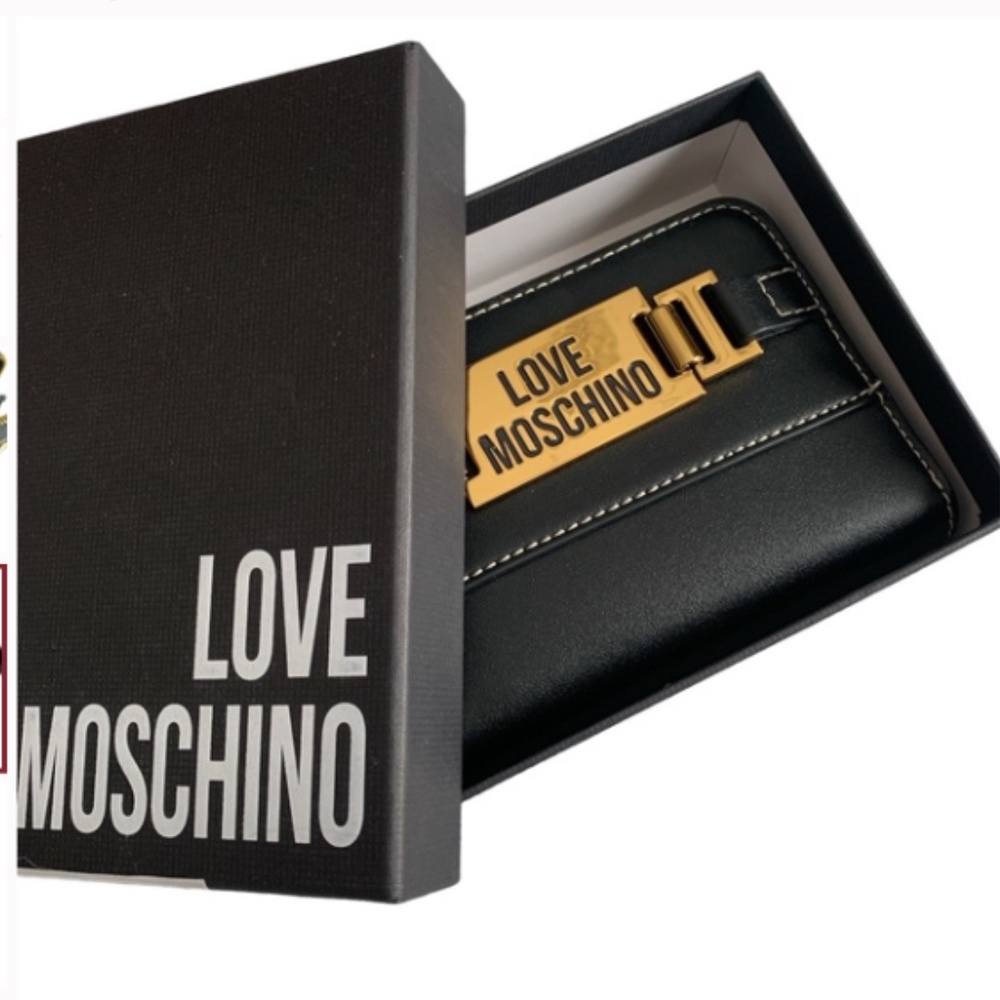 BOXED Auth LOVE MOSCHINO Faux Leather Zippered Wallet *MINT*